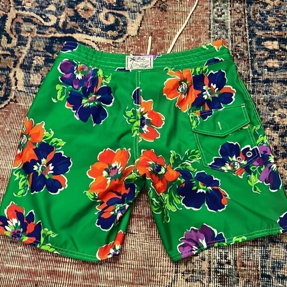 Polo by Ralph Lauren Men's Hawaiian Board Shorts-  Swim Trunks Tropical Green - Picture 6 of 9